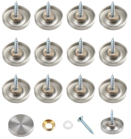 Lot de 12 vis de miroir argentées, cache-vis en acier inoxydable de 40 mm, clous de miroir avec capuchons décoratifs, fixations à vis pour miroirs, plaques de bain, tables, armoires, meubles