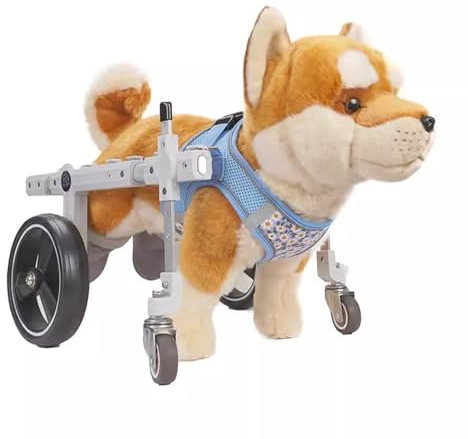Hunderollstuhl Hunderollstuhl mit Voller Unterstützung für Hinter- Oder Vorderbeine, Metall-Haustierrollstuhl mit 4 Rädern für Behinderte/Verletzte Hunde, Verstellbare Mobilitätshilfe für Hunde(S)