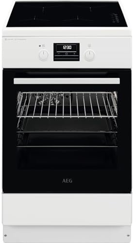 AEG Standherd mit Induktions-Kochfeld 50 cm, SteamBake-Feuchtigkeitszugabe, AirFry-Rost, Grill, A, Versenkknebel, Display mit Uhr, 2 Paar Teleskopschienen, Weiß, CIB56494BW