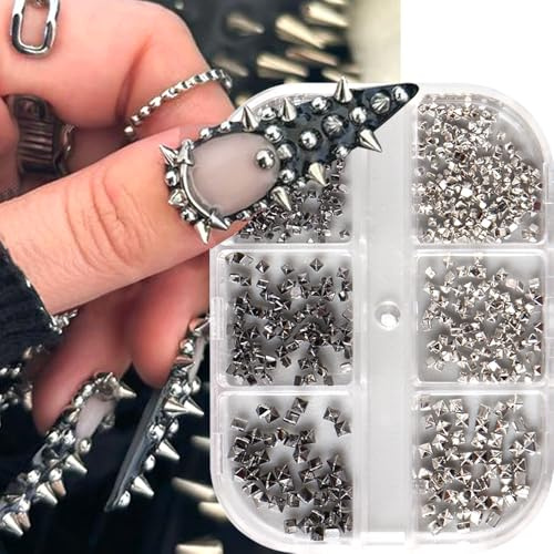 6 Metall Nieten Nail Charms Schwarz Silber - Punk Kegel Spikes Art Legierung Nagelanhänger für Nageldesign - 3D Cone Rivet Studs