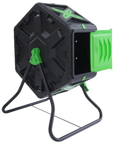Tumbling Composterbina, 70 l, contenitore rotante per compost a 360°, contenitore per compost monocamera, per giardini, balconi, cortili, cucine, economici e pratici, nero e verde