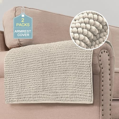 H.Versailtex Chenille Couch Armrest Cover 2 Packs Thick and Soft Sofa Covers Furniture Protector Cover for Pets (70x70cm, Island Fossi)