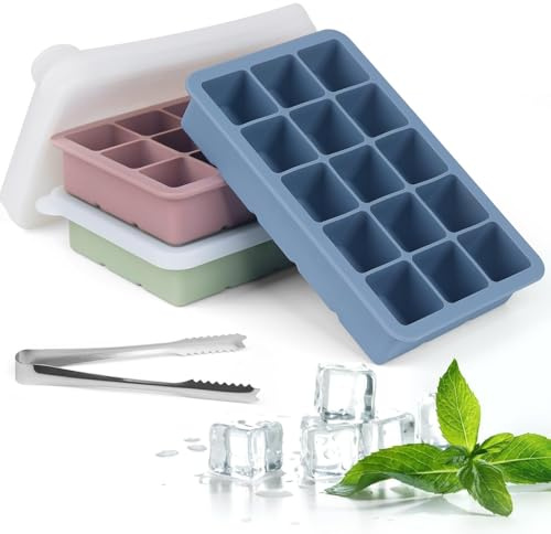 Fonyiunce 3 Pièces Bacs à Glaçons, 15 Glaçons par Plateau, bacs à Glaçons en Silicone avec Couvercle, Glçons Carrés 3cm, Moule à Glaçons, pour Cocktails, Whisky, Vin, Fruits