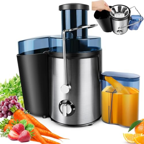 Exprimidor de 1000 W, extractor de jugo de frutas y verduras, acero inoxidable, capacidad de 500 ml, 2 velocidades ajustables