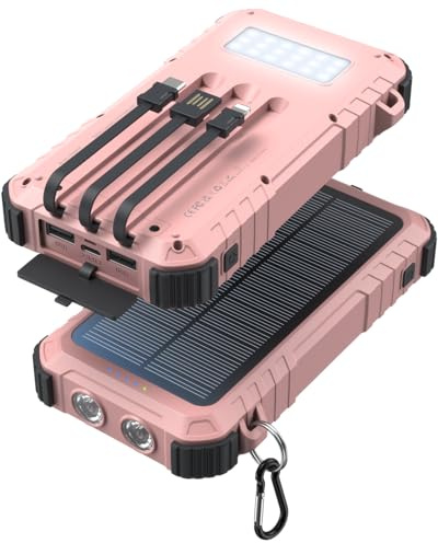 Uukto Power-Bank-Solar-Charger 45800mAh Fast Charging with 3 Built-in Cables LED Flashlight Portable External Battery Pack Compatible with All Smartphone, Tablet, Drone, Camera, etc.