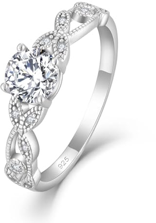 starchenie Anillo Mujer Plata de Ley 925 con Circonita Redondo Hoja de Olivo Promesa Joyeria San Valentín