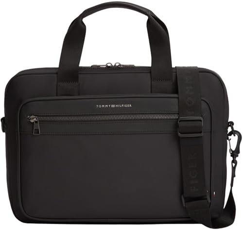 Tommy Hilfiger Herren Laptoptasche Repreve mit abnehmbarem Schultergurt, Schwarz (Black), Einheitsgröße