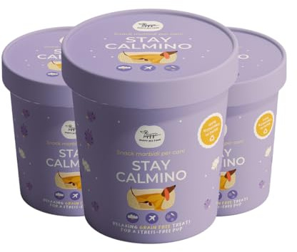 Hygge Dog Stay Calmino Biscotti Rilassanti Semi-Umidi per Cani | Snack Naturali con Valeriana, Melissa e Lavanda | Biscotti Senza Glutine Ideali per Stress, Viaggi e Temporali | 3x100g Made in Italy