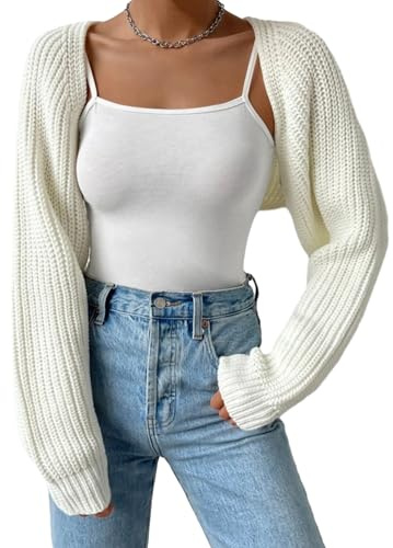 Yoisdtxc Women Cropped Sweater Shrug Long Sleeve Open Front Knit Chunky Shrug Knit Tops