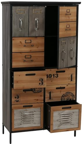 Mendler Apothekerkommode HWC-O80 Vintage Shabby-Look, Natur, Metalloptik | Schrank, Highboard, 136x73x35cm, Schubladen
