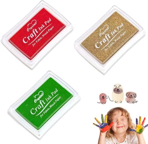 YUVKIN Almohadillas de tinta (3 colores), no tóxico y lavable, para sellos de dedos, manualidades, scrapbooking, tarjetas, DIY, tampon sello y sellos para niños (7,5 x 5,5 cm) (Navidad)