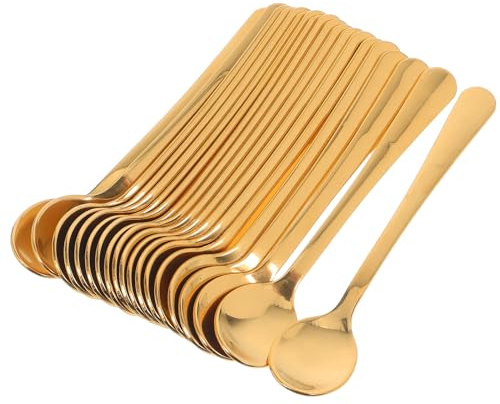 Mipcase Lot de 20 Mini Cuillères à Expresso en Acier Inoxydable 304 Cuillères Doseuses Rondes Dorées 75 CM pour Café Thé Épices et Condiments Usage Maison et Voyage