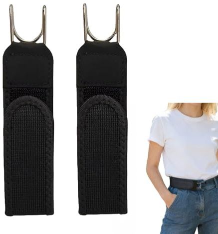 Arroopu 2 x bälten utan spänne med metallkrok, unisex justerbart osynligt elastiskt bälte för jeans, affärsresor och utomhusarbete, svart, Refer to description