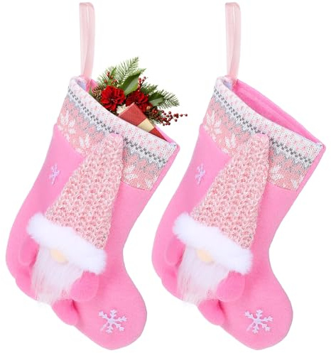 HOODANCOS Nikolausstiefel Weihnachtsdeko 2 Stück Rosa Vliesstoff mit Gesichtslosen Puppenanhängern für Büro und Restaurantdekoration