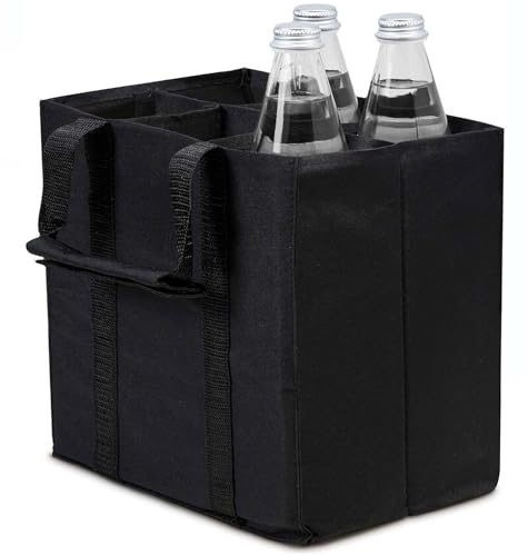 JYSNOW 6 Fächer Flaschentasche, Reißfester Flaschenkorb mit Klettband | Faltbarer Flaschenträger mit Trennwände Je 1,5 Liter, 27×18×27cm, für Wasserflaschen, Wein und Bier – Schwarz