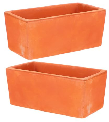 SHOWERORO Juego de 2 Macetas Rectangulares de Barro Poroso para Plantas Suculentas y Flores, Fácil Mantenimiento y Diseño Rústico para Embellecimiento del Hogar y Jardín