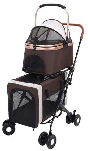 RASTKY Double Animal de Compagnie avec 2 Supports Amovibles – Léger et Pliable à 4 Roues pour Animal Domestique - Chariot de Transport pour Chien – Double Chien de Petite et Moyenne Taille