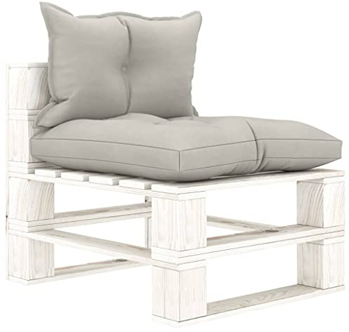 Mhdvray Paletten Gartensofa mit 10 cm dicken Kissen in Taupe und weiß aus FSC-Kiefernholz 60 x 67,5 x 60,8 cm Robustes Lounge Sofa Outdoor für kleine Balkone Terrassen und Wohnbereiche