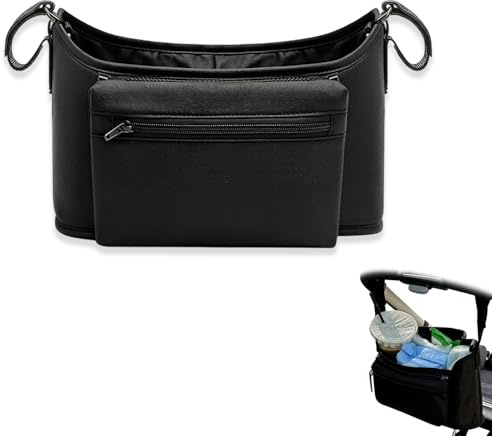 Bolsa Carro Bebé Universal, Organizador de Cochecito de Gran Capacidad, Bolso Carrito Bebé 3 en 1 con Correas Ajustables, Bolso para Carro Bebé Impermeable y Multifuncional, Negro