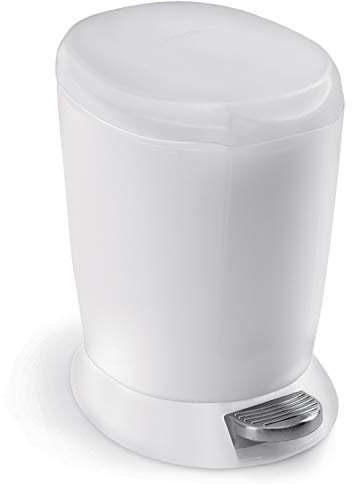 simplehuman CW1318 6L Round Pedal Bin, Small Bin for Bathroom Bedroom Office, Strong Steel Pedal, Inner Bucket, White Plastic