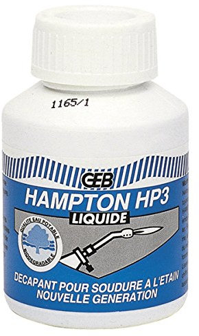 GEB HAMPTON HP3 Liquide. Flux décapant liquide soluble dans l'eau pour soudure à l'étain. Compatible sur tous métaux sauf acier inoxydable et aluminium - 80ml