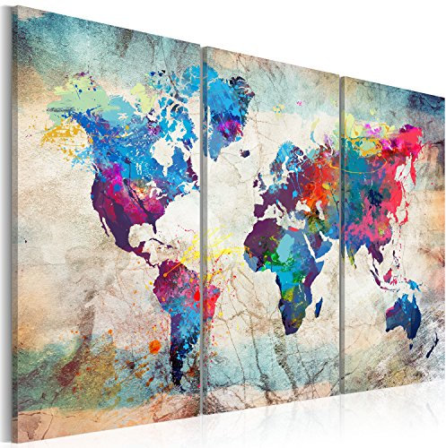 B&D XXL Acrylglasbild Weltkarte 120x80 cm 3 Teilig Wandbild auf Acryl Glasbilder Kunstdruck Moderne Acrylglas Platte Wanddekoration Geschenke Heimdekoration Glasbild Reise Landkarte Map k-A-0178-k-e