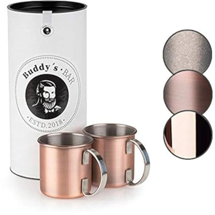 Buddy´s Bar – Moscow Mule bägare, 450 ml, högkvalitativ rostfri mugg, livsmedelssäker, cocktailkopp inklusive presentförpackning, antik koppar, uppsättning om 2
