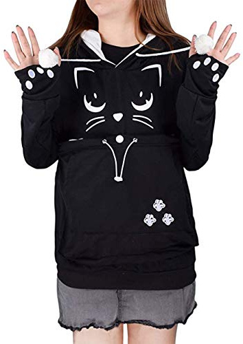 besbomig Kapuzenpullover Damen mit Katzen Großen Tasche | Pulli mit Katzentasche Katzenpullover Hoodie, Super Weich Bequem Pullover mit Hundetasche Sweatshirt für Herbst Winter
