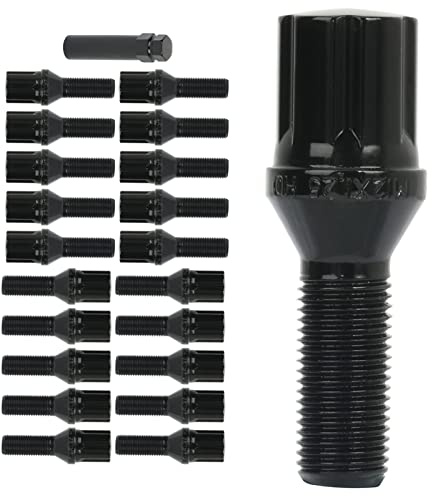 ECCPP 12x1.25 Lug Bolts Shank 28mm Black Wheel Bolts M12x1.25 Wheel Studs with 1 Key fits for 2013-2016 for Dodge for Dart 2014-2018 for Jeep for Cherokee 2015-2018 for Jeep for Renegade 20 Pieces