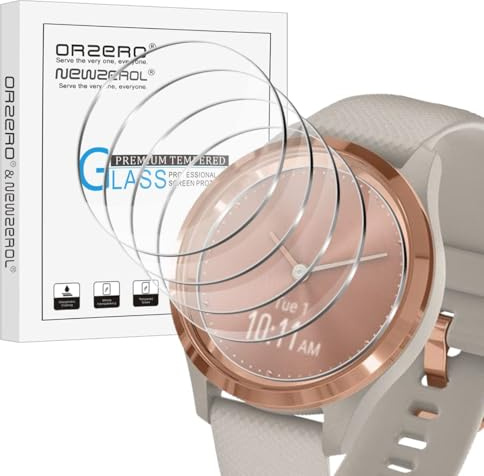 NEWZEROL Förpackning med 4 skärmskydd kompatibla med Garmin Vivomove 3S, 2,5 D bågkanter 9H glasskärmskydd repfri bubbelfri skyddsfilm genomskinlig