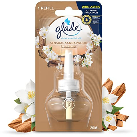 Glade Plug in Air Freshener Refill, Electric Scented Oil Room Air Freshener, Sandalwood & Jasmine, 6 Refills (6 x 20ml)