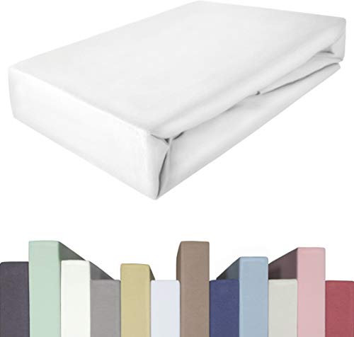EDDA LUX Spannbettlaken für 20-40 cm hohe Matratzen, 180 x 200-220 bis 200 x 200-220 cm, Öko-Tex, Baumwolle m. 5% Elasthan, Premium Spannbetttuch für Boxspringbett, in Weiß