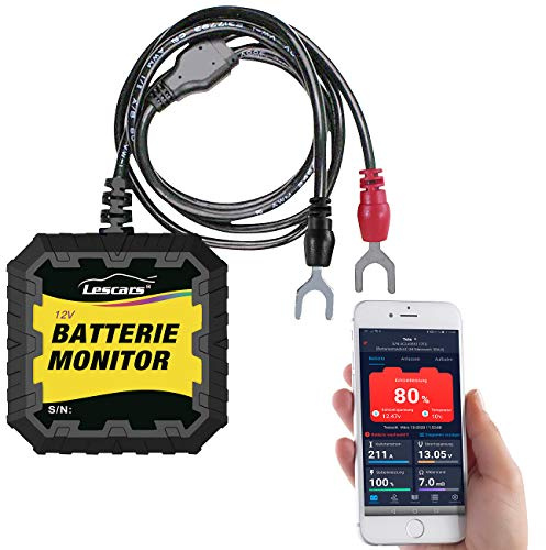 Lescars Batterietester 12V: Kfz-Batterietester und -Wächter für 12 Volt, mit Bluetooth & App, IP65 (Batteriemonitor Bluetooth, Kfz Batterie Wächter, Auto)