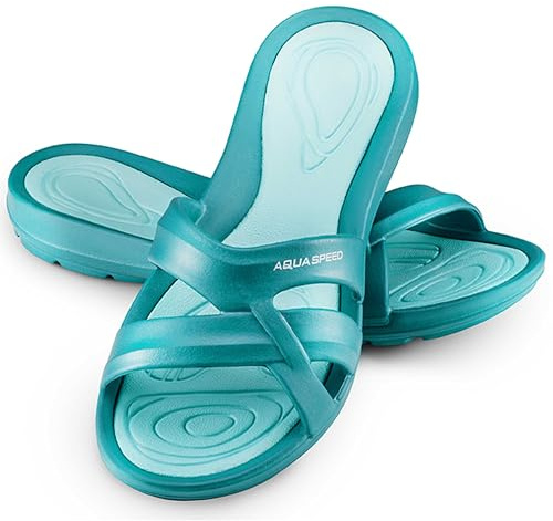 Aqua Speed Ensemble de sandales de bain + serviette en microfibre pour femme | Sandales de douche pour femme et fille | Sandales de sauna | Tongs de bain