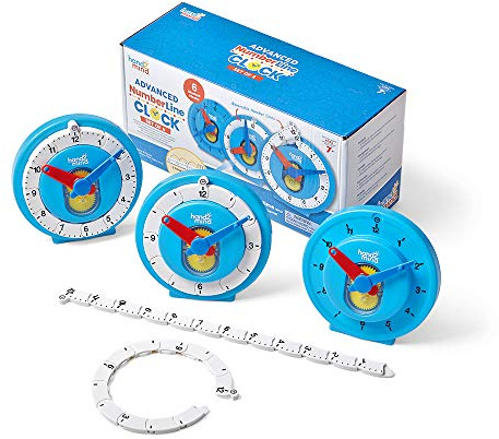 hand2mind Advanced NumberLine Clock, Number Line for Kids, Learn to Tell Time, Analog Clock Learning for Kids, Teaching to Tell Time, Math Manipulatives (Set of 6)