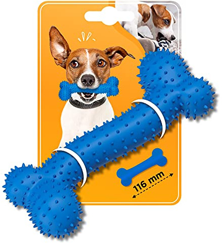 Hundespielzeug Kauspielzeug für Hunde Knochen Geformt Langlebiges Kauknochen aus Gummi für Zahnreinigung 116mm Robuster Welpenspielknochen Interaktives Spielzeug mit Noppen
