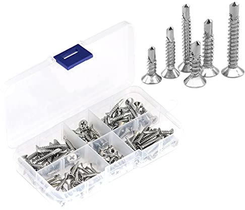 120 PCS Stainless Steel Self Drilling Screws,Self Tapping Screws for Metal (120 PCS, Flat Head M3.5 & Flat Head M4.2)