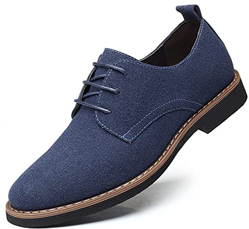 Men's Suede Leather Oxford Shoes Classic Lace Up Business Casual Shoes Blue 9