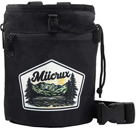Miicrux Chalk Bag, Rock Climbing, Bouldering, Adjustable Belt, 2 Zippered Pockets, Brush Loops, Weightlifting, Gymnastic, Crossfit
