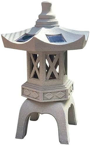 LSHAOBO Pagoda Stupa Lanterna da Giardino Esterno in Pietra-Scultura Solare da Giardino Impermeabile, Lanterna in Stile Giapponese Pagoda Solare a LED Decorazione da Giardino per Esterni