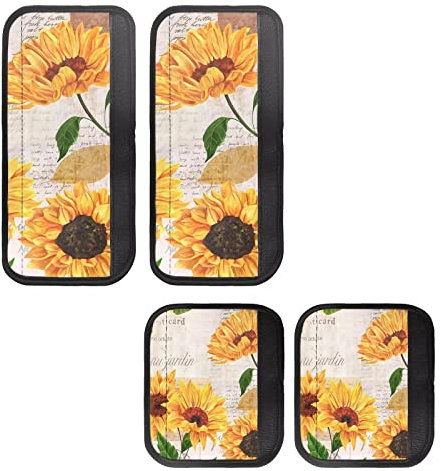 COEQINE Lot de 4 housses de protection pour poignée de réfrigérateur - Motif tournesols vintage - Pour micro-ondes, réfrigérateur, four, cuisine - Accessoires de décoration