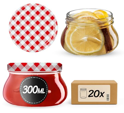 KADAX 20er Set Marmeladengläser 300ml TO82, Einmachgläser Vorratsgläser Mason Jar mit Schraubdeckel, Luftdichte Schraubgläser, Honig & Konfitüre