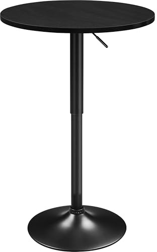 Yaheetech Round Bar Table, Adjustable Height and 360° Swivel Bar Tables, Cocktail Table with MDF Top, Black Leg Base for Bar, Bistro, Café, Full Black