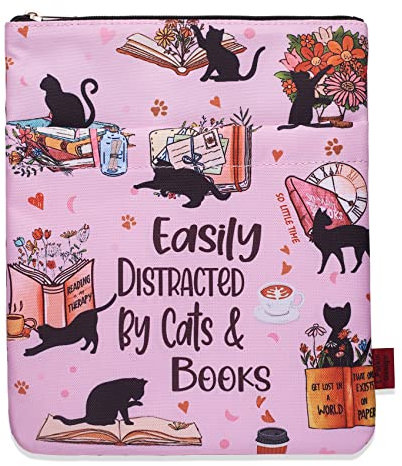 LParkin Easily Distracted by Cats and Books Buchhüllen, Katzen-Buchhülle mit Reißverschluss, 27,9 x 21,6 cm, waschbarer Stoff