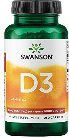 Swanson, Vitamina D3 50mcg (2000 UI), Depot, Ogni 2 Giorni 1 Capsula, 250 Capsule, Altamente Dosato, Testato in Laboratorio, Senza Soia, Senza Glutine, Senza OGM