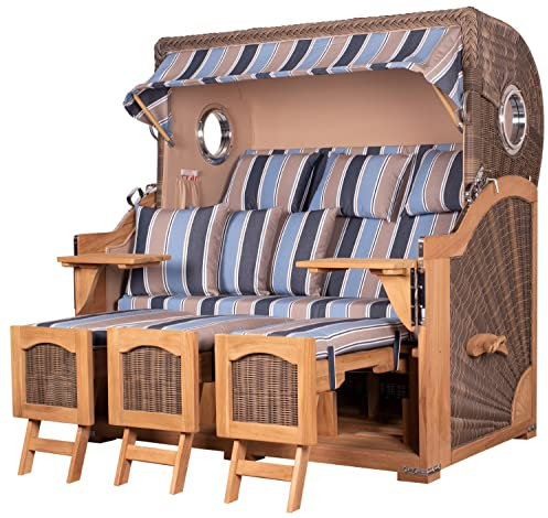 bene living Strandkorb-Set Ammersee 3-Sitzer Teak - PE grau - Modell 580 - Liftersystem