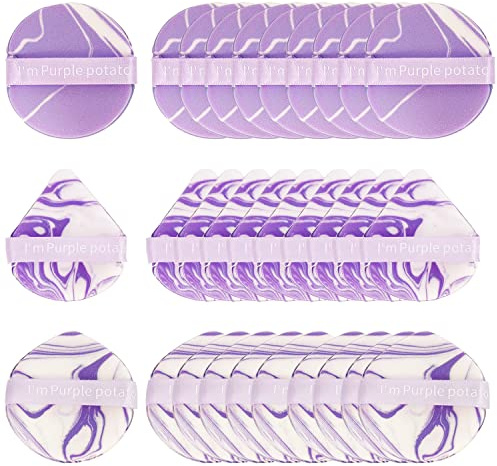 30 PCS Purple Powder Puff with Air Cushion Powder Puff，Soft Makeup Beauty Eye Face Foundation Blender Facial Smooth Powder Puff Cosmetics Blush Applicators Sponges Use for Dry and Wet