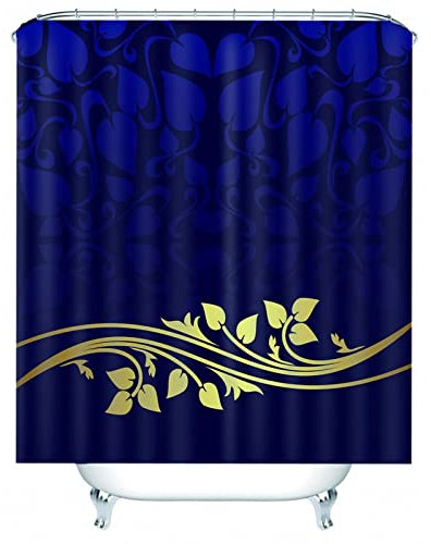 Whoiy Shower Curtains Blue, Duschrollo Um Die Ecke 150X200cm Polyester Duschvorhänge Blatt Rebe Muster Gelb für Badezimmer Badewanne