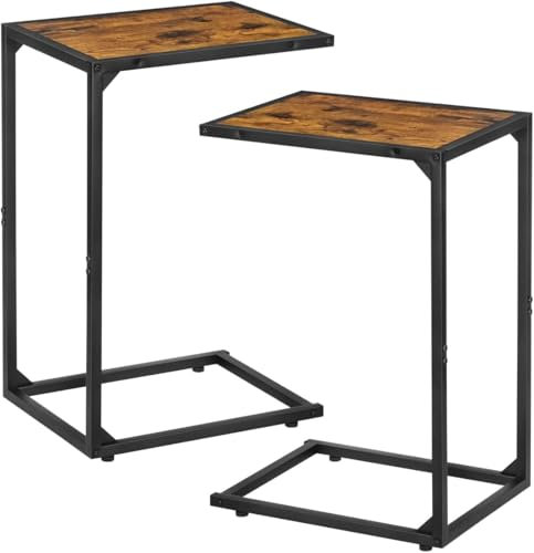 Nandae 2er-Pack Beistelltisch,C Form Kaffeetisch Couchtisch Sofatisch Nachttisch Betttisch Laptoptisch, Gestell aus Metall, Tischplatte aus Holz,Wohnzimmer, Schlafzimmer (40 x 30 x 70 cm)