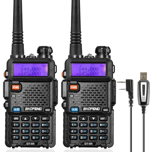 BAOFENG GT-5R Walkie Talkie 2pcs, Dual Band Funkgerät für UHF VHF 144-146/430-440MHz, große Reichweite mit Speicher für 128 Kanäle, 1800 mAh Akku, Kopfhörer für Erwachsene, Wird von Chirp unterstützt